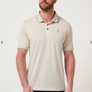 Travis Mathew Cream Short-Sleeve Polo with Navy Tipping